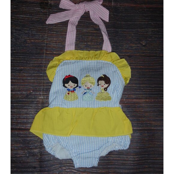 Boutique Baby Girls Princess Snow White Cinderella Belle Romper Sunsuit - Picture 1 of 3